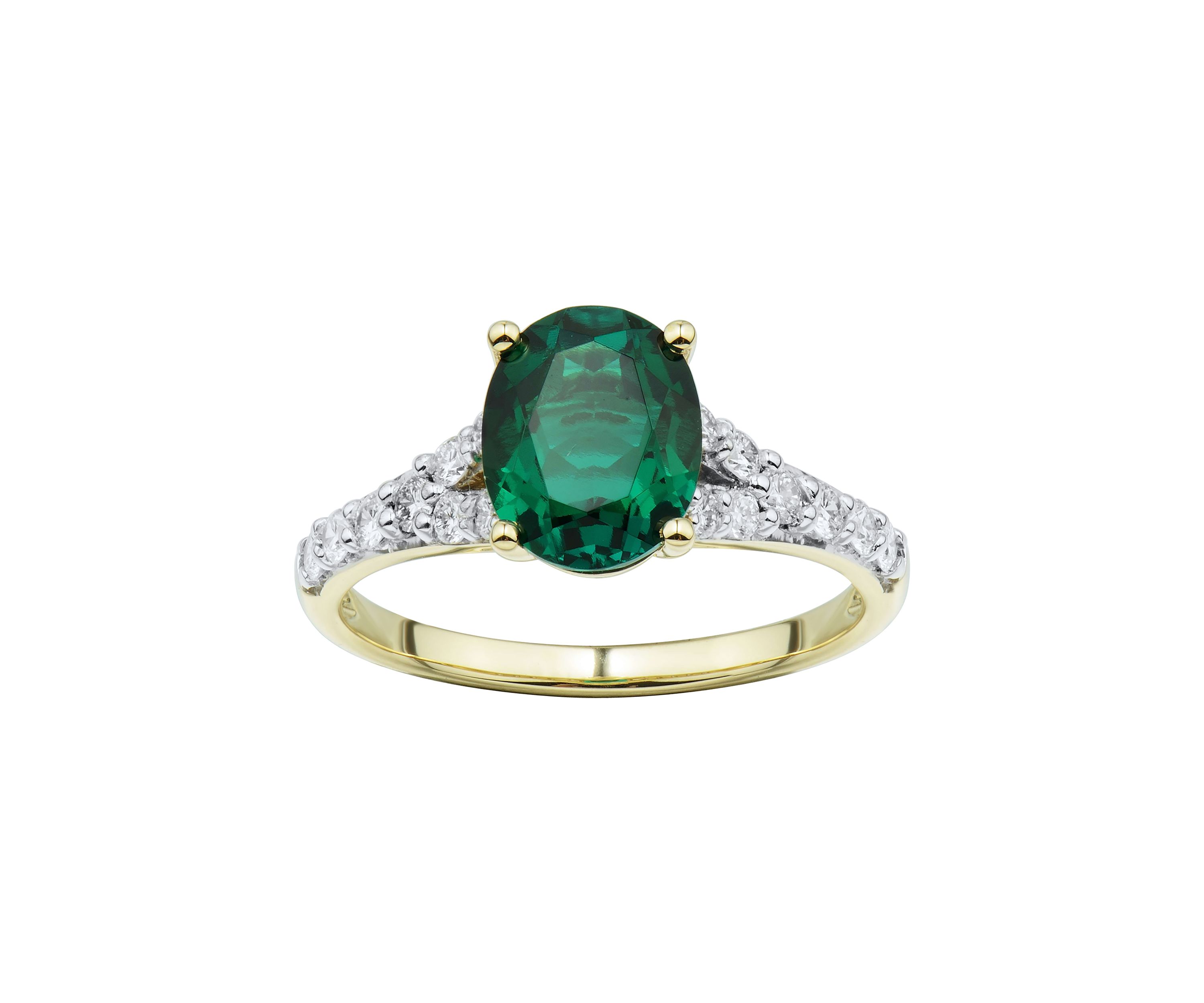 3/8 ct. t.w. Lab-Created Emerald and Lab-Created Diamond Ring in 10K Yellow Gold