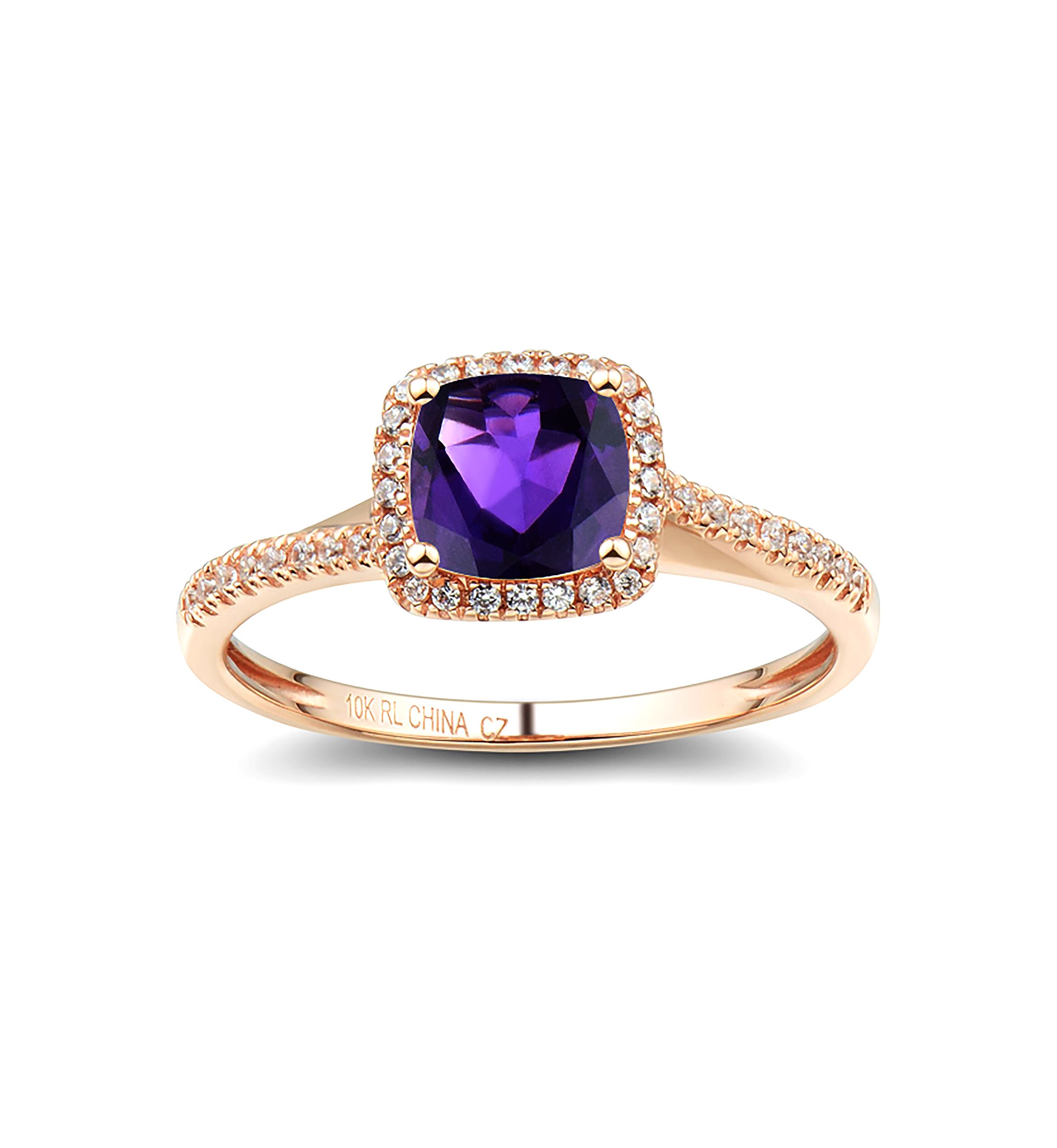 Diamond and Amethyst Ring in 10K Yellow Gold