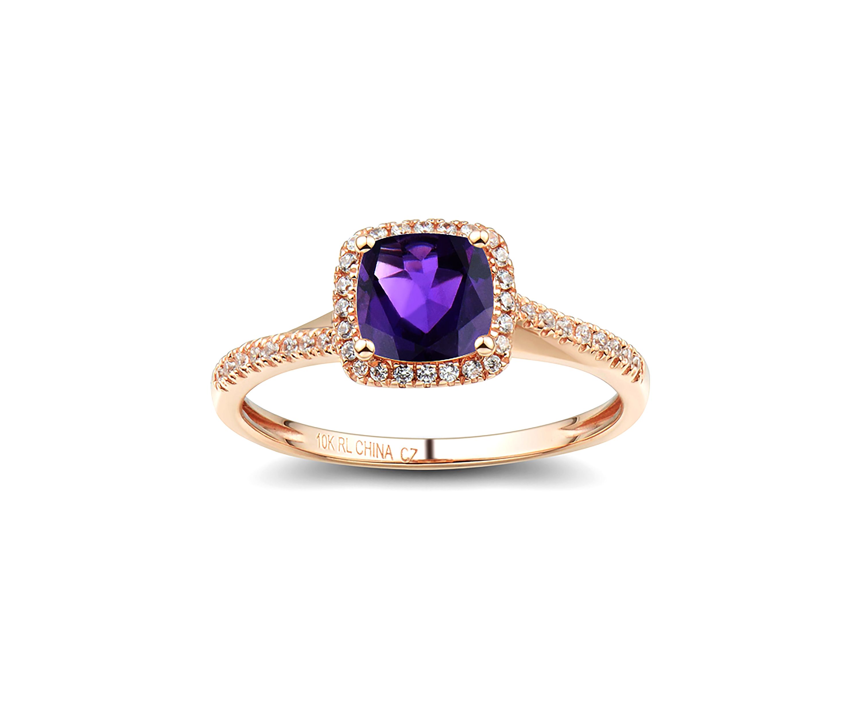 Diamond and Amethyst Ring in 10K Yellow Gold