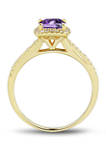 7/8 ct. t.w. Amethyst and Created White Sapphire Ring in 10K Yellow Gold