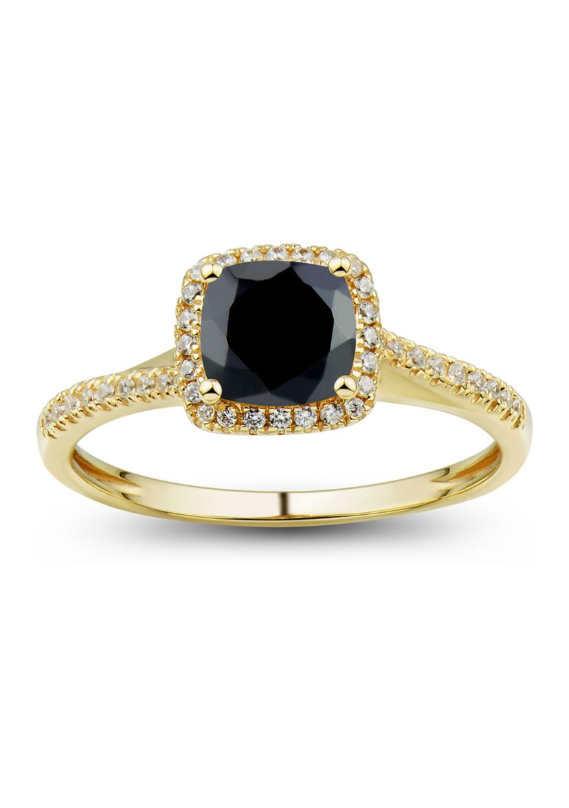 Onyx and Created White Sapphire Ring in 10K Yellow Gold