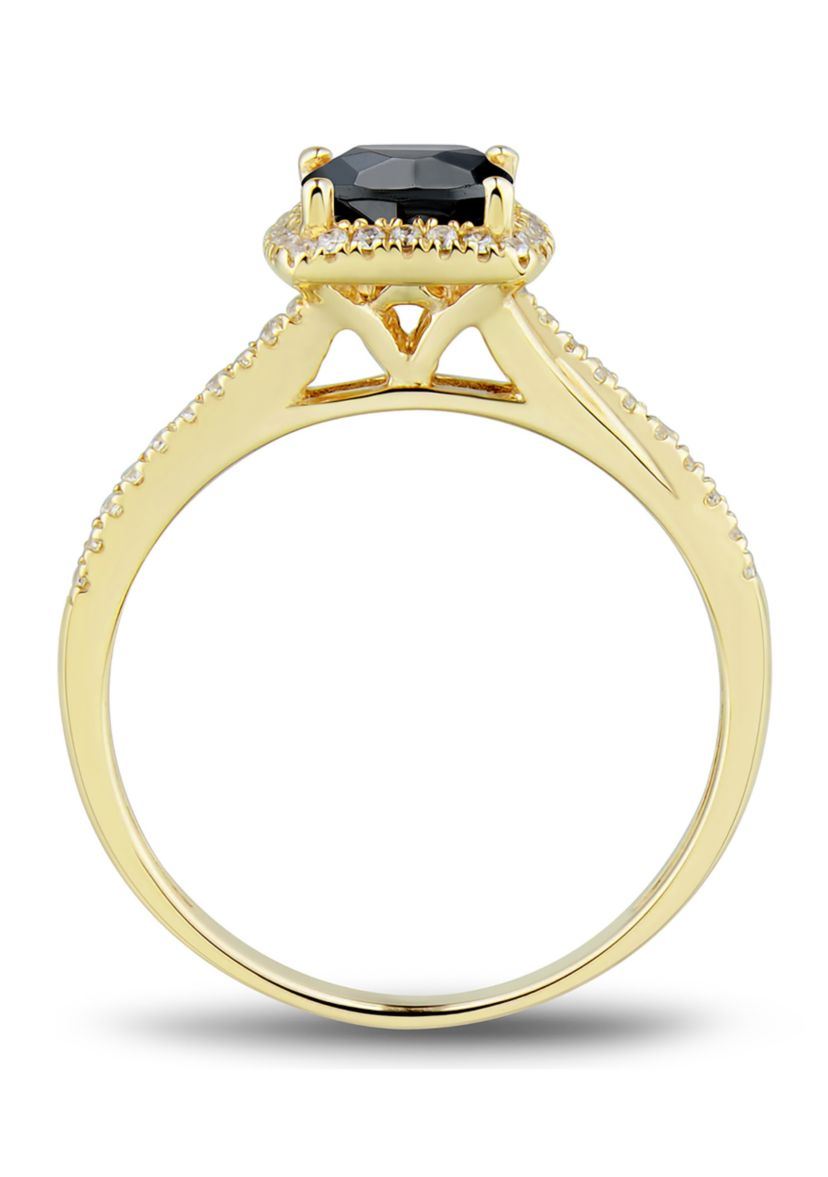 Onyx and Created White Sapphire Ring in 10K Yellow Gold