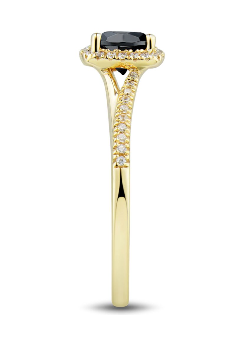 Onyx and Created White Sapphire Ring in 10K Yellow Gold