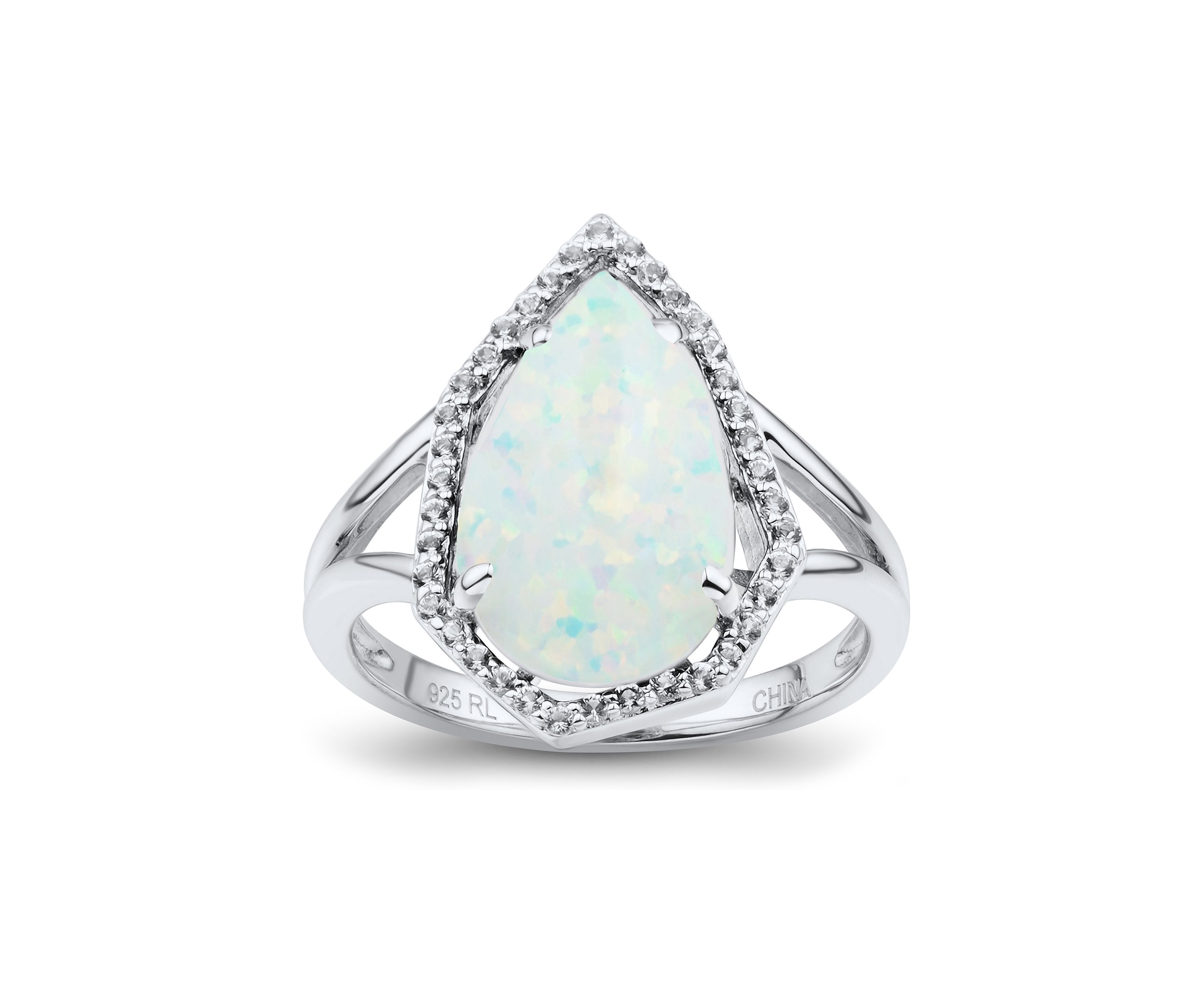 Created Opal and White Topaz Ring in Sterling Silver