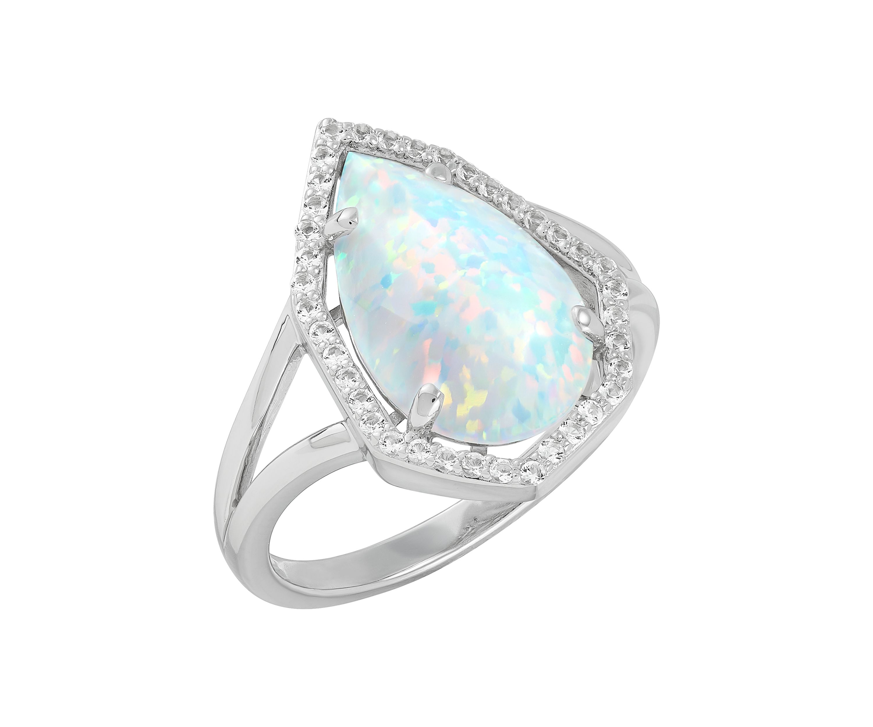Created Opal and White Topaz Ring in Sterling Silver