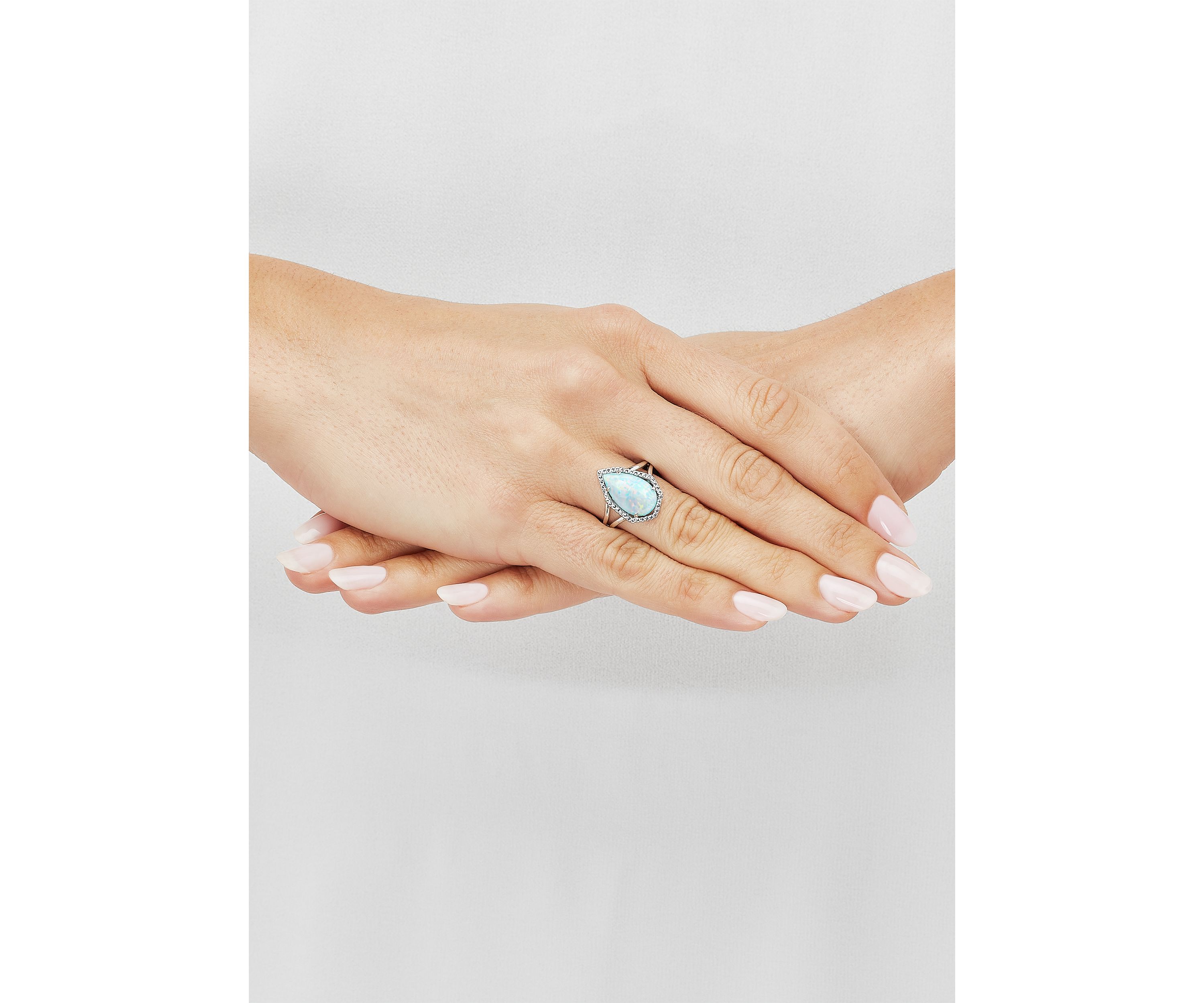 Created Opal and White Topaz Ring in Sterling Silver