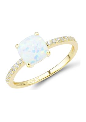 Belk & Co Lab Created Opal and White Sapphire Ring in 10K Yellow Gold