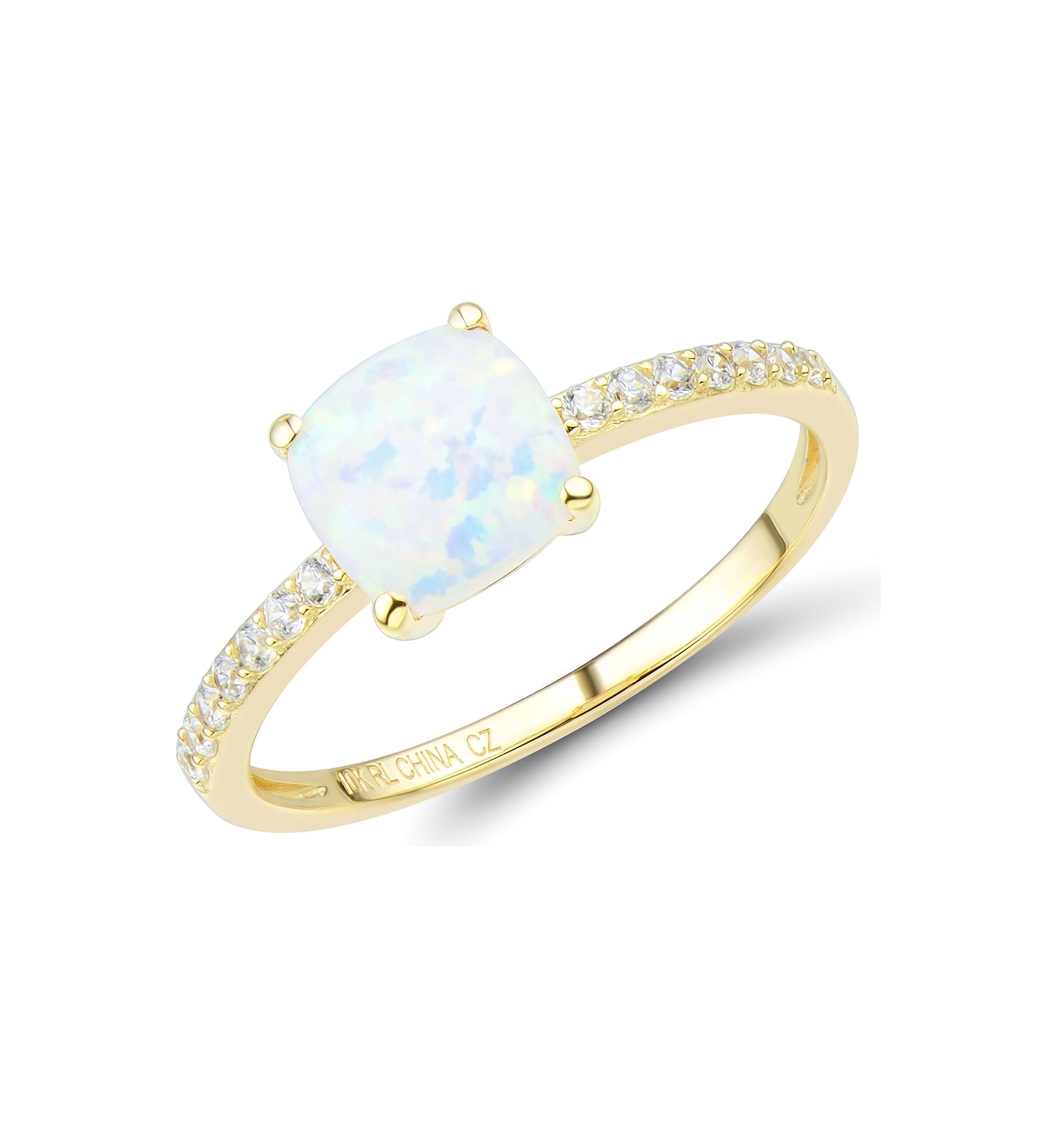 Lab Created Opal and White Sapphire Ring in 10K Yellow Gold