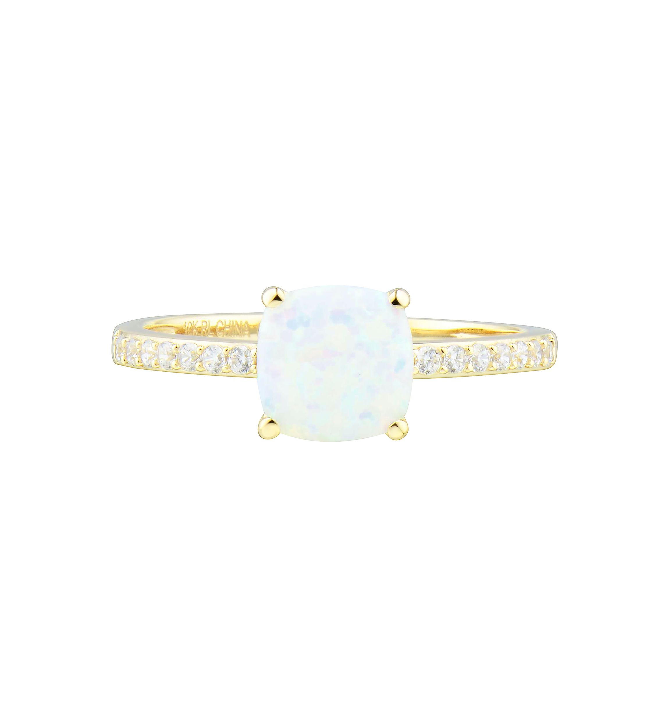Lab Created Opal and White Sapphire Ring in 10K Yellow Gold
