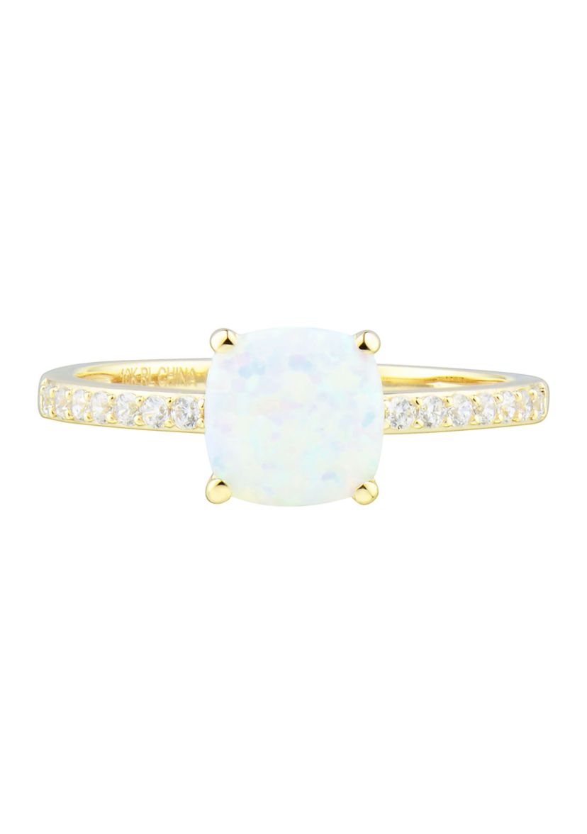 Lab Created Opal and White Sapphire Ring in 10K Yellow Gold