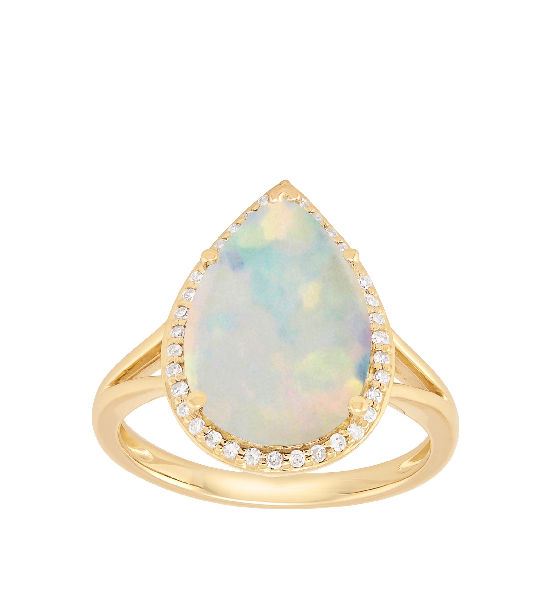 1 ct. t.w. Created Opal with 1/8 ct. t.w. Diamond Ring in 10K Yellow Gold
