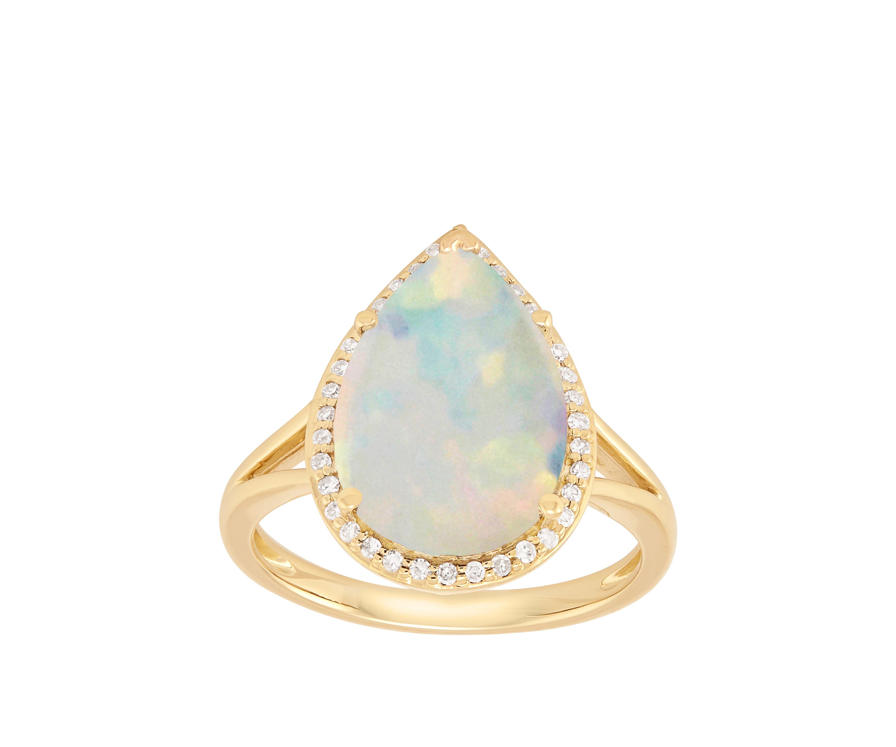 1 ct. t.w. Created Opal with 1/8 ct. t.w. Diamond Ring in 10K Yellow Gold