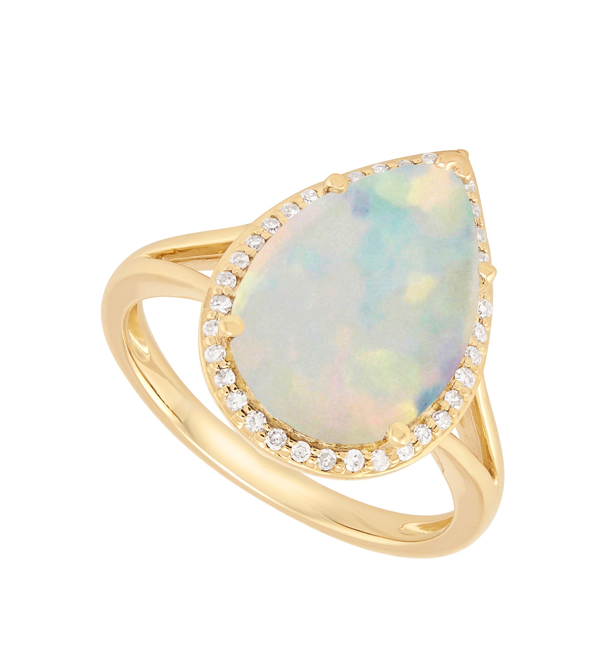 1 ct. t.w. Created Opal with 1/8 ct. t.w. Diamond Ring in 10K Yellow Gold