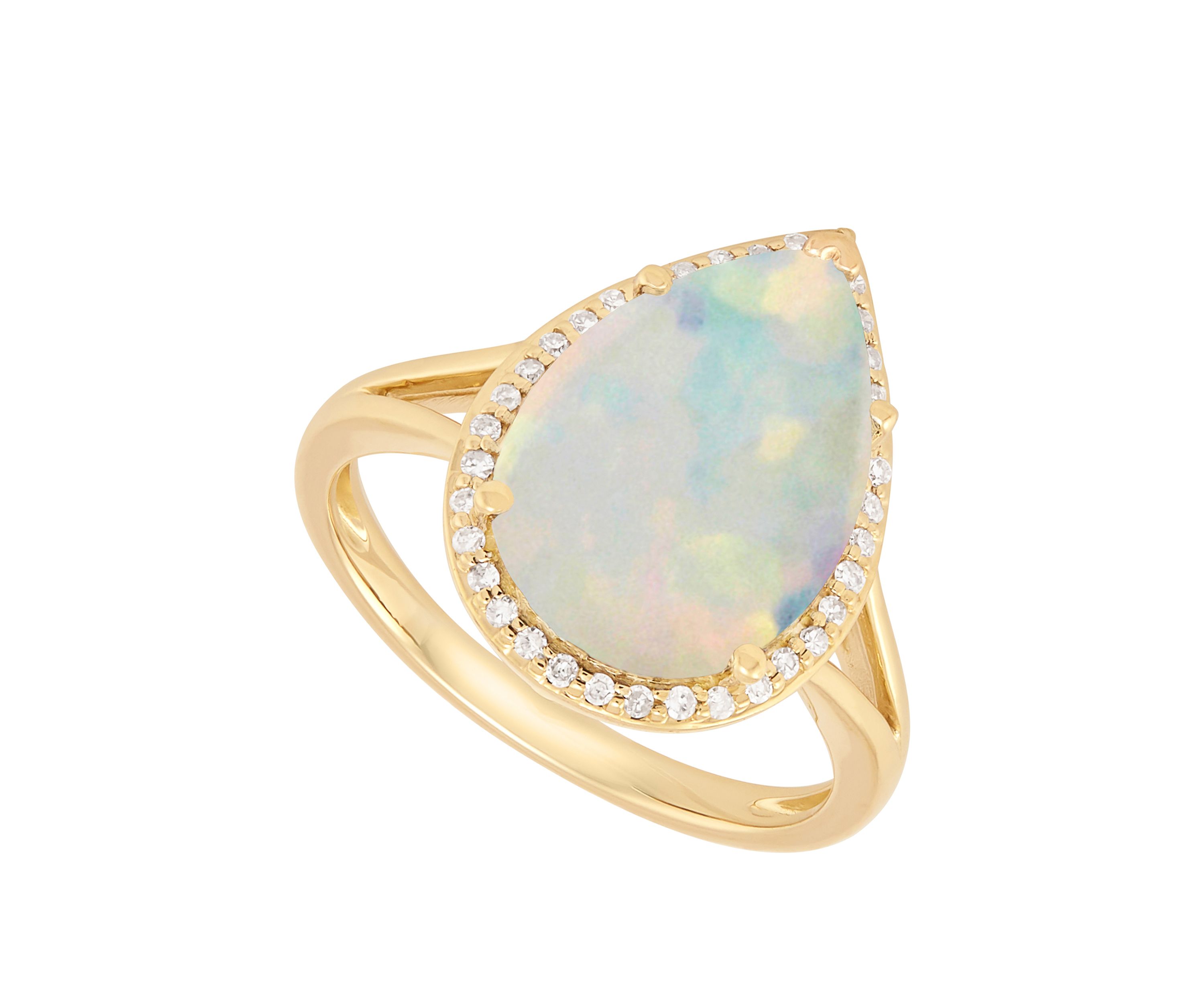 1 ct. t.w. Created Opal with 1/8 ct. t.w. Diamond Ring in 10K Yellow Gold