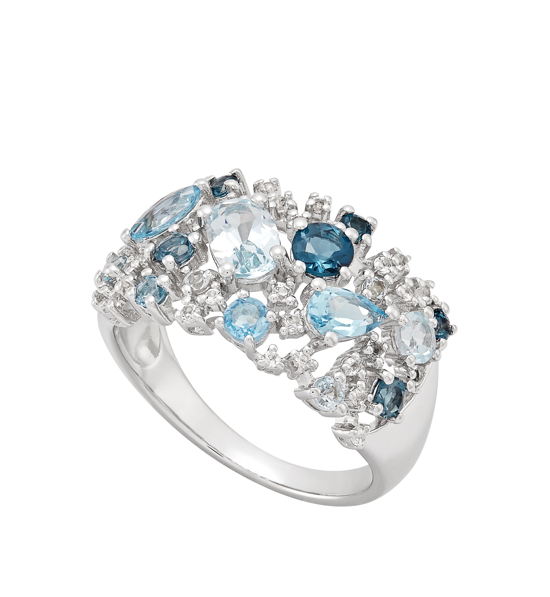 Blue and White Topaz Ring in Sterling Silver