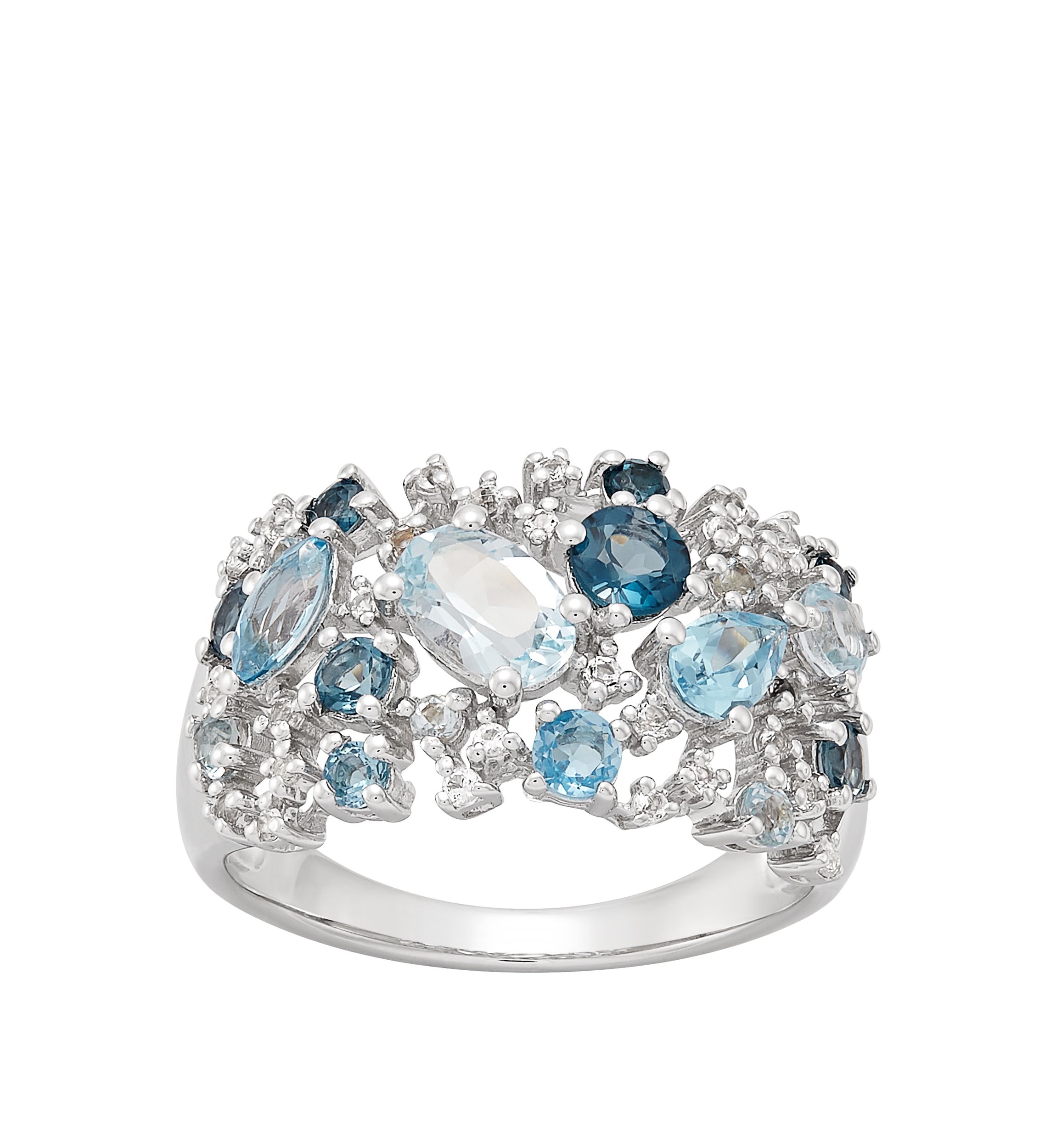 Blue and White Topaz Ring in Sterling Silver