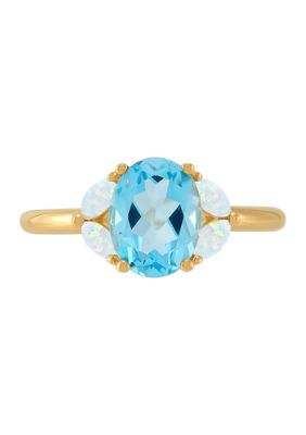 Belk & Co Lab Grown Swiss Blue Topaz and Lab Grown Opal Ring in 10K Yellow Gold, 7