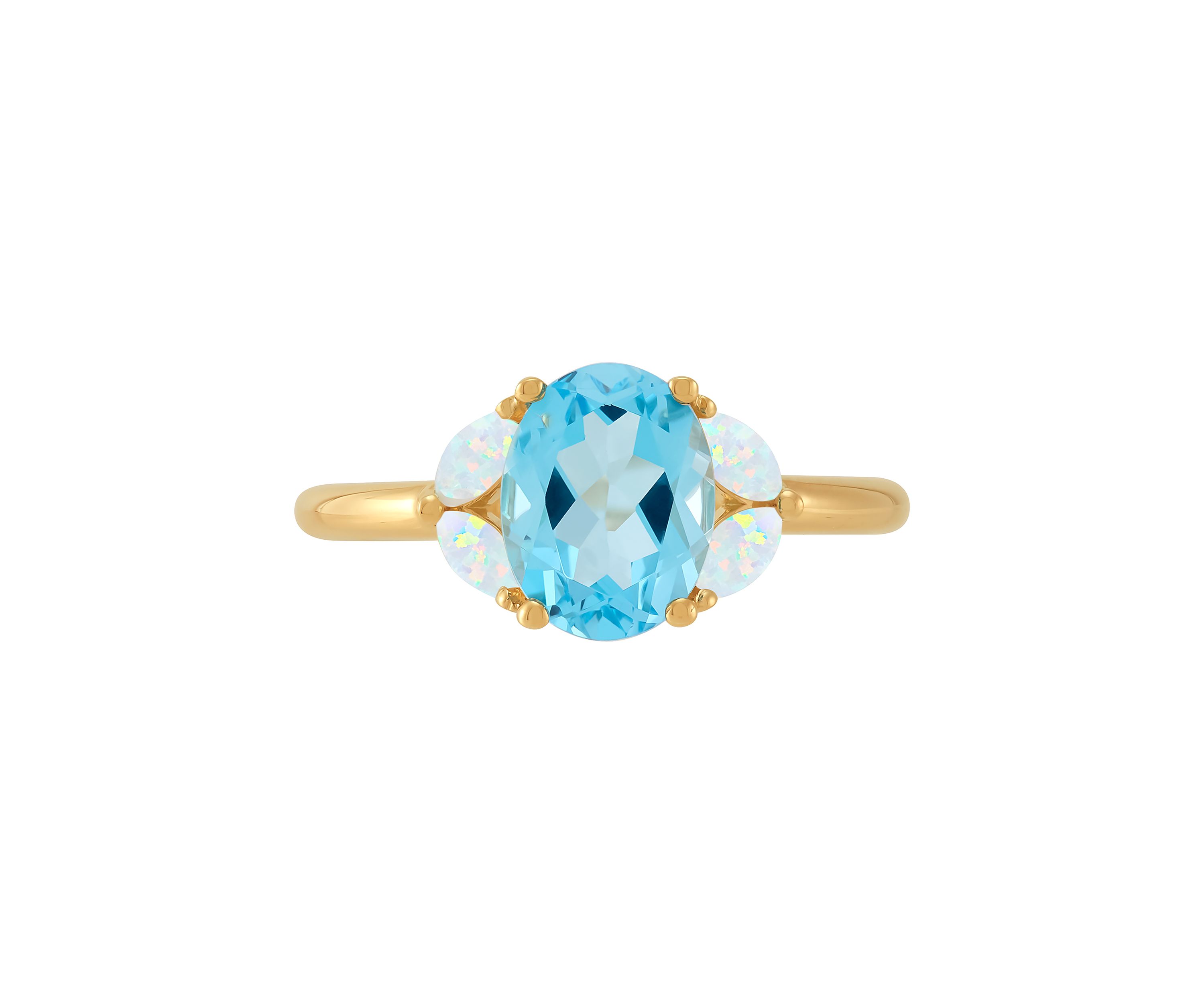 Lab Grown Swiss Blue Topaz and Lab Grown Opal Ring in 10K Yellow Gold