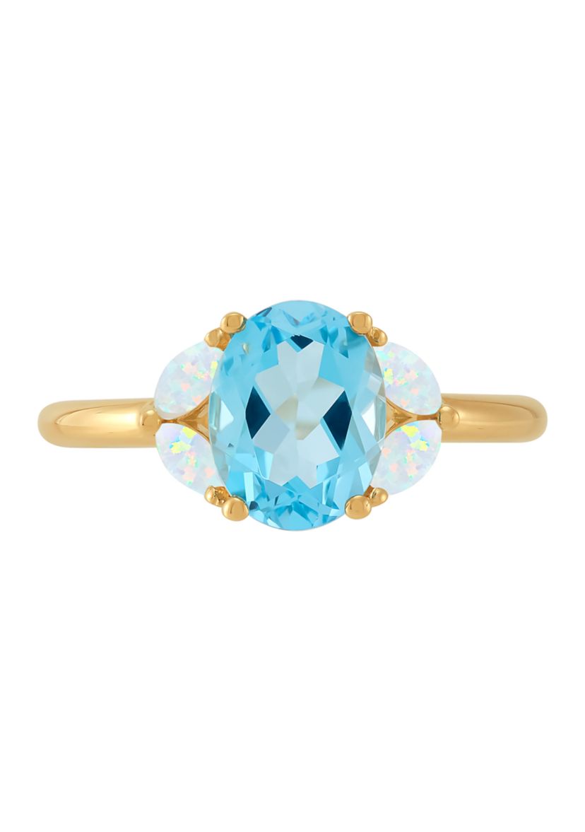 Lab Grown Swiss Blue Topaz and Lab Grown Opal Ring in 10K Yellow Gold