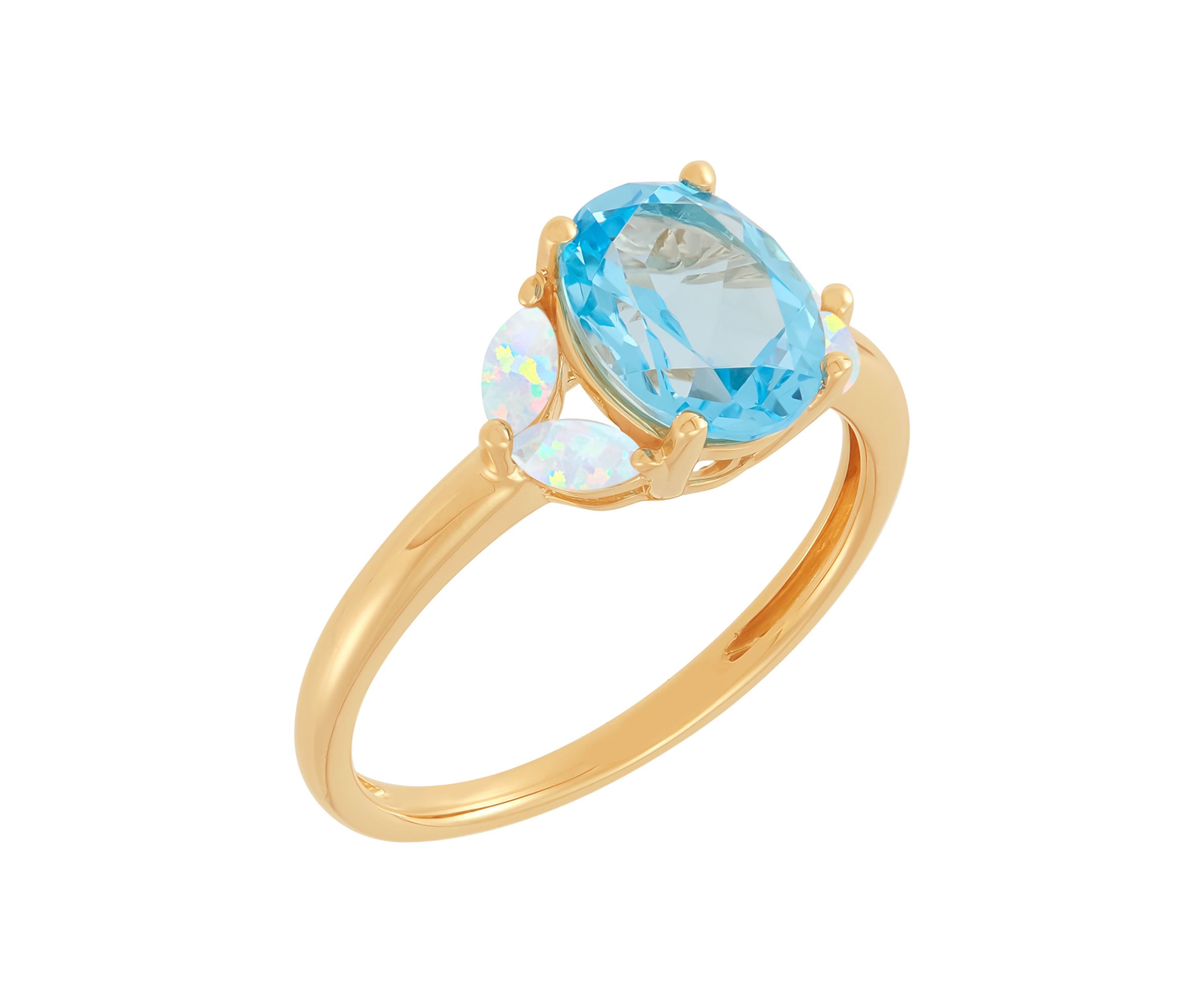 Lab Grown Swiss Blue Topaz and Lab Grown Opal Ring in 10K Yellow Gold