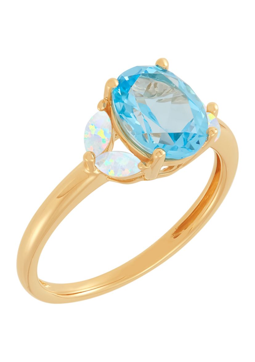 Lab Grown Swiss Blue Topaz and Lab Grown Opal Ring in 10K Yellow Gold