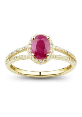 Belk & Co 1/5 Ct. T.w. Diamond And Ruby Ring In 10K Yellow Gold