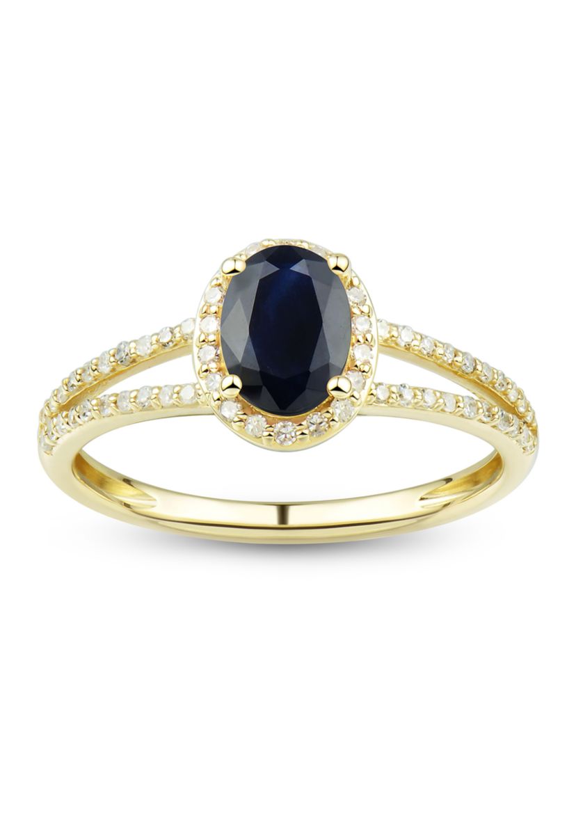 1/5 ct. t.w. Diamond and Sapphire Ring in 10K Yellow Gold