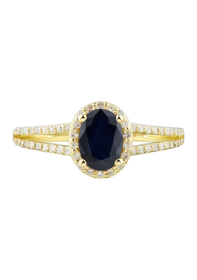 1/5 ct. t.w. Diamond and Sapphire Ring in 10K Yellow Gold