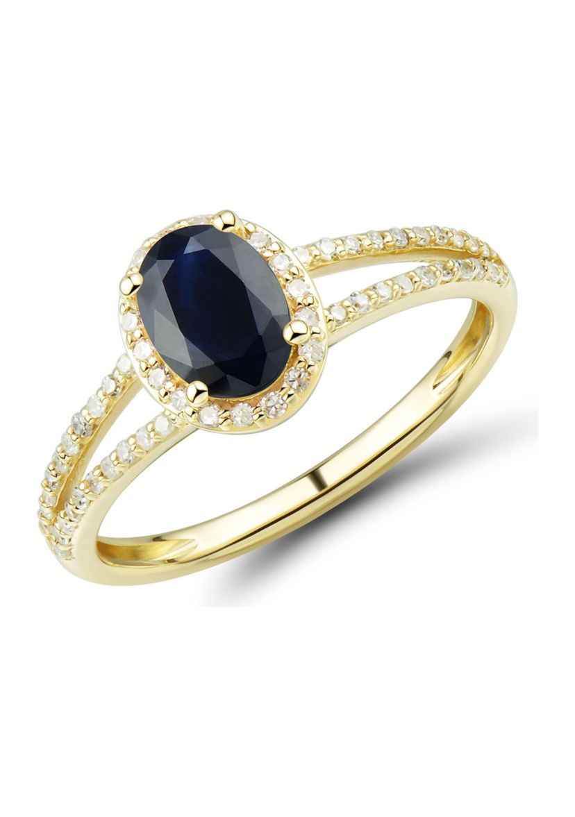 1/5 ct. t.w. Diamond and Sapphire Ring in 10K Yellow Gold