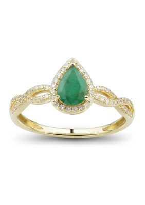 Belk & Co 1/6 ct. t.w. Diamond and Emerald Ring in 10K Yellow Gold