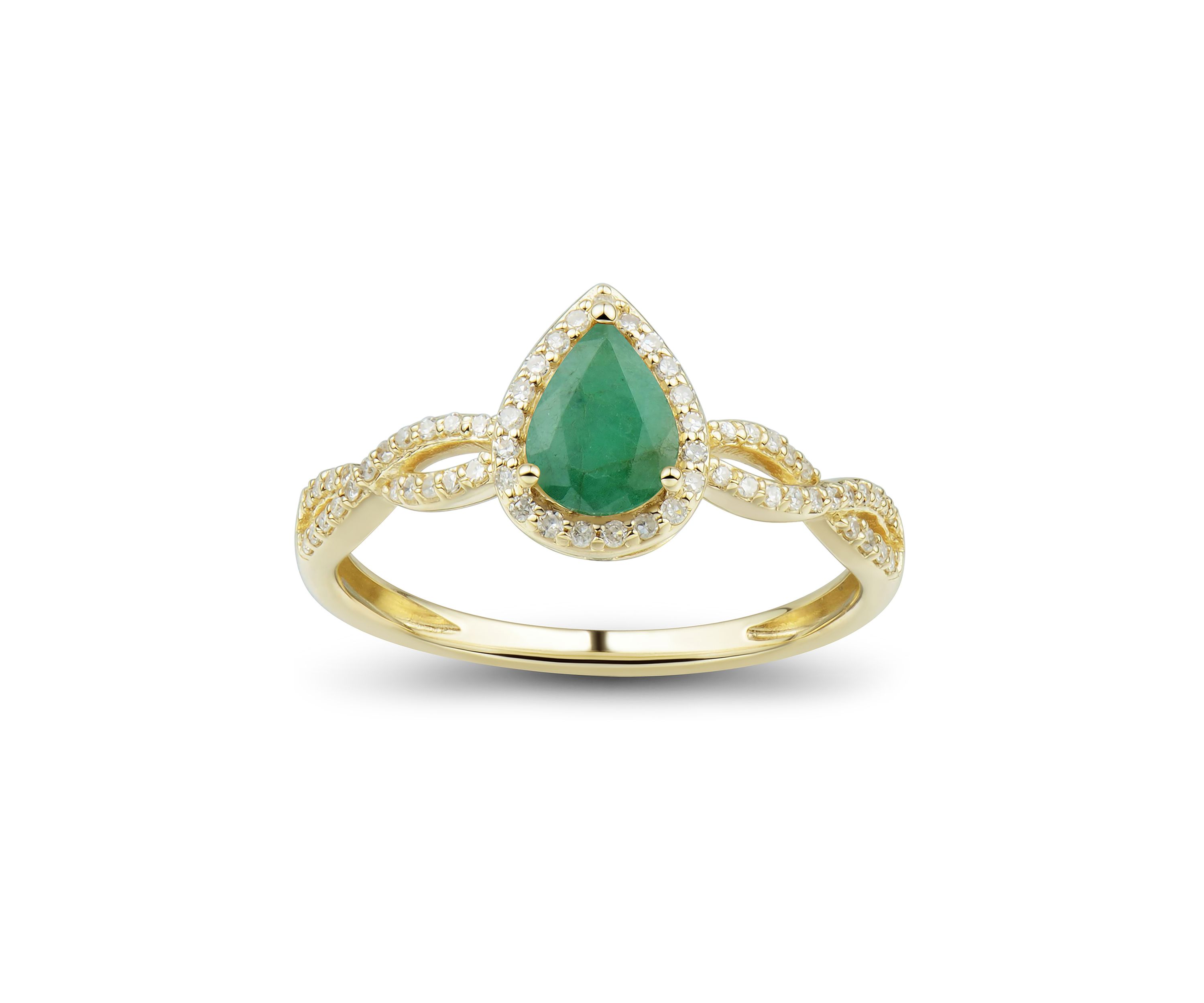 1/6 ct. t.w. Diamond and Emerald Ring in 10K Yellow Gold