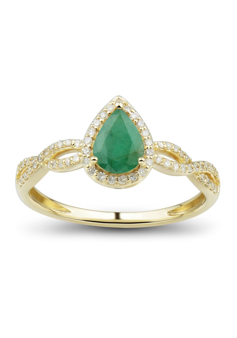 1/6 ct. t.w. Diamond and Emerald Ring in 10K Yellow Gold