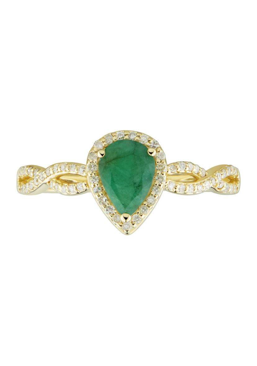 1/6 ct. t.w. Diamond and Emerald Ring in 10K Yellow Gold