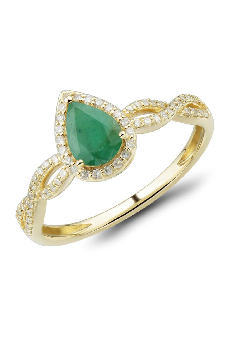 1/6 ct. t.w. Diamond and Emerald Ring in 10K Yellow Gold
