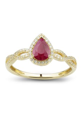 Belk & Co 1/6 Ct. T.w. Diamond And Ruby Ring In 10K Yellow Gold