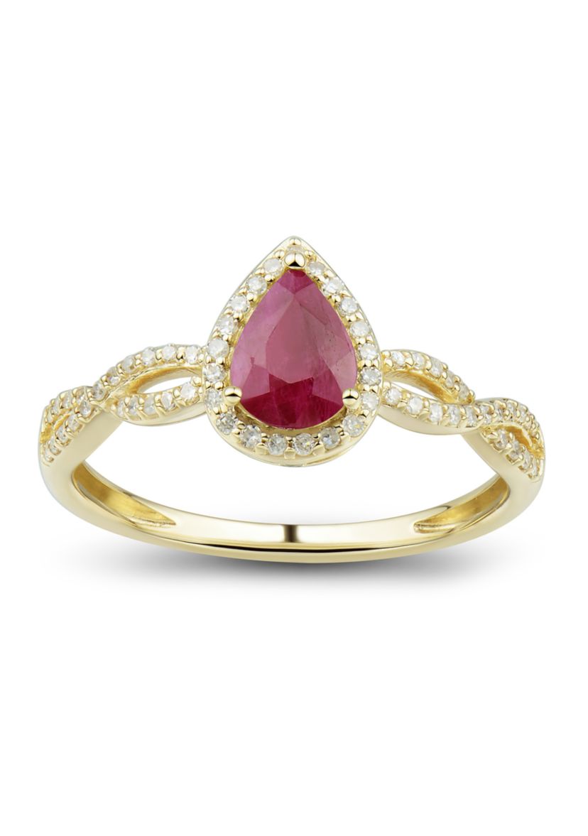 1/6 ct. t.w. Diamond and Ruby Ring in 10K Yellow Gold