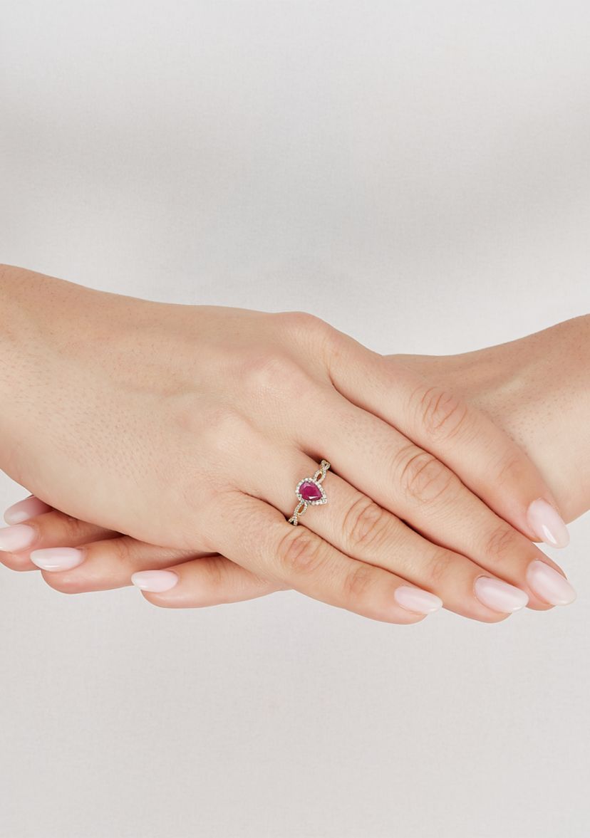 1/6 ct. t.w. Diamond and Ruby Ring in 10K Yellow Gold