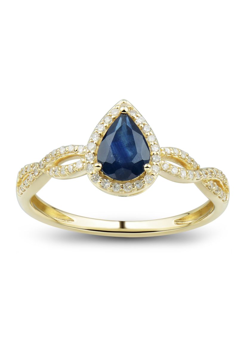 1/6 ct. t.w. Diamond and Sapphire Ring in 10K Yellow Gold