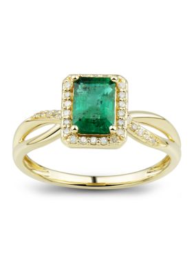 Belk & Co 1/8 ct. t.w. Diamond and Emerald Ring in 10K Yellow Gold