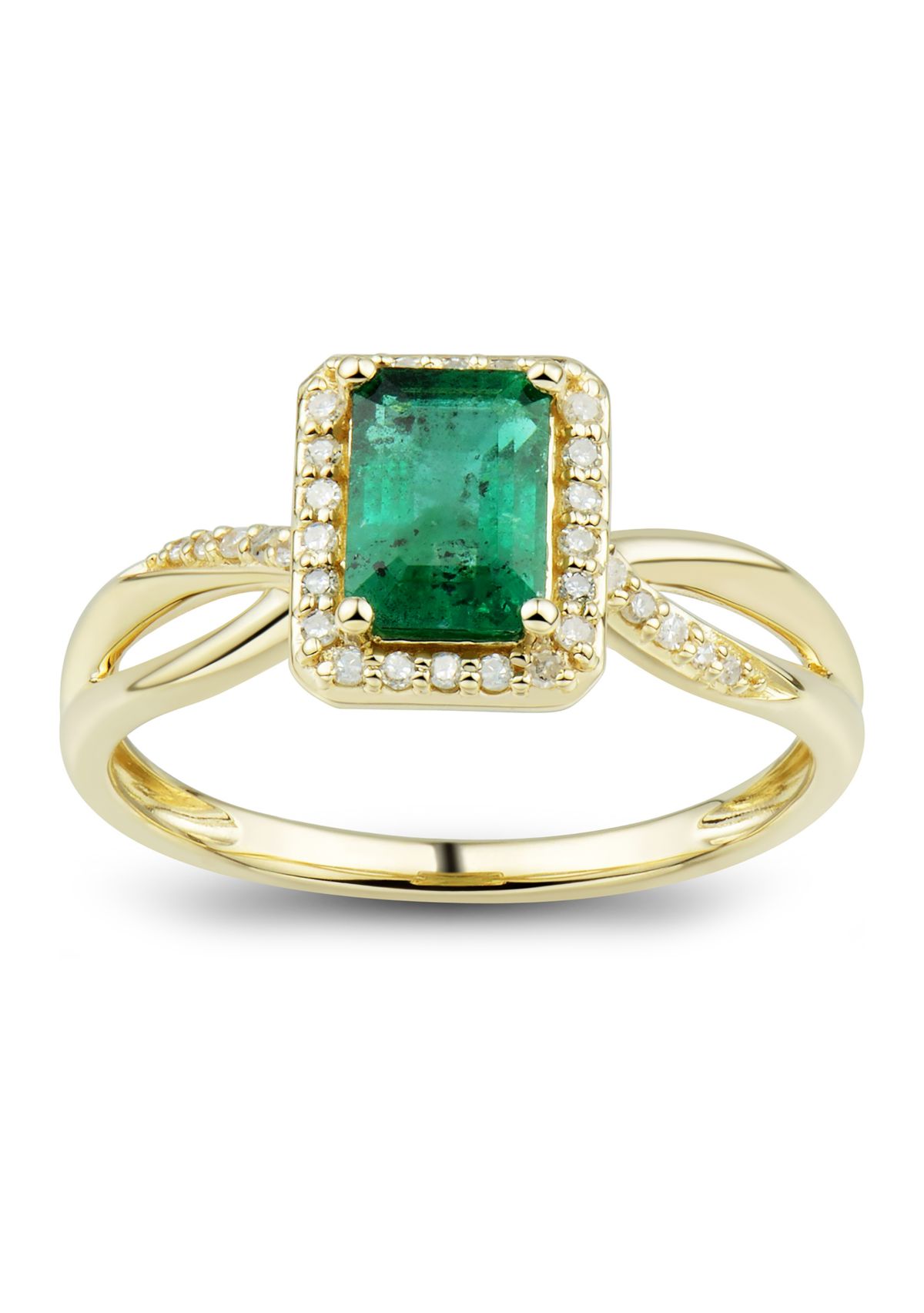 1/8 ct. t.w. Diamond and Emerald Ring in 10K Yellow Gold
