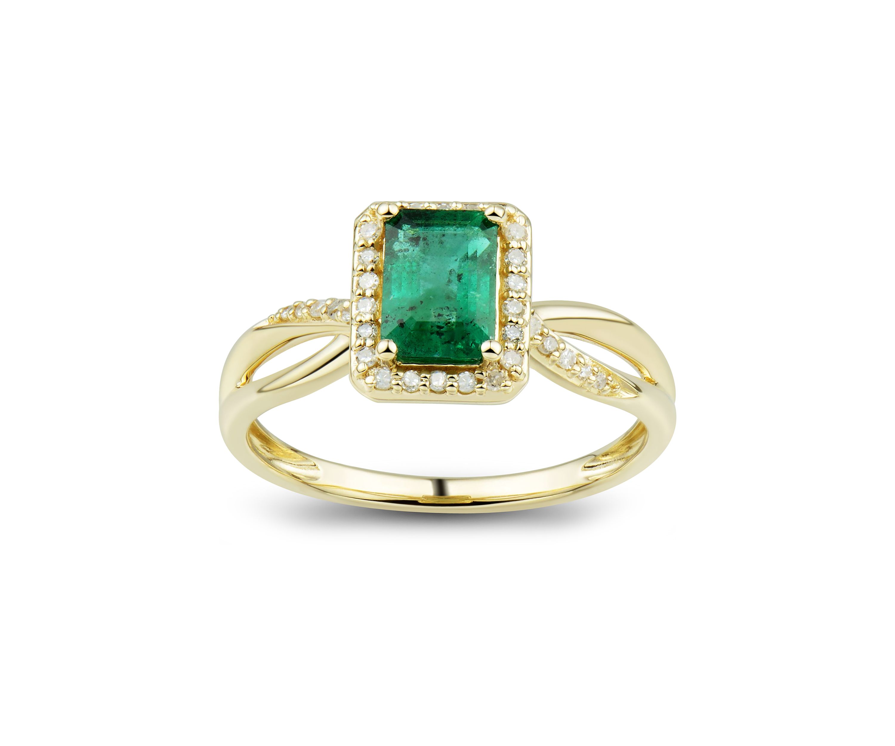 1/8 ct. t.w. Diamond and Emerald Ring in 10K Yellow Gold