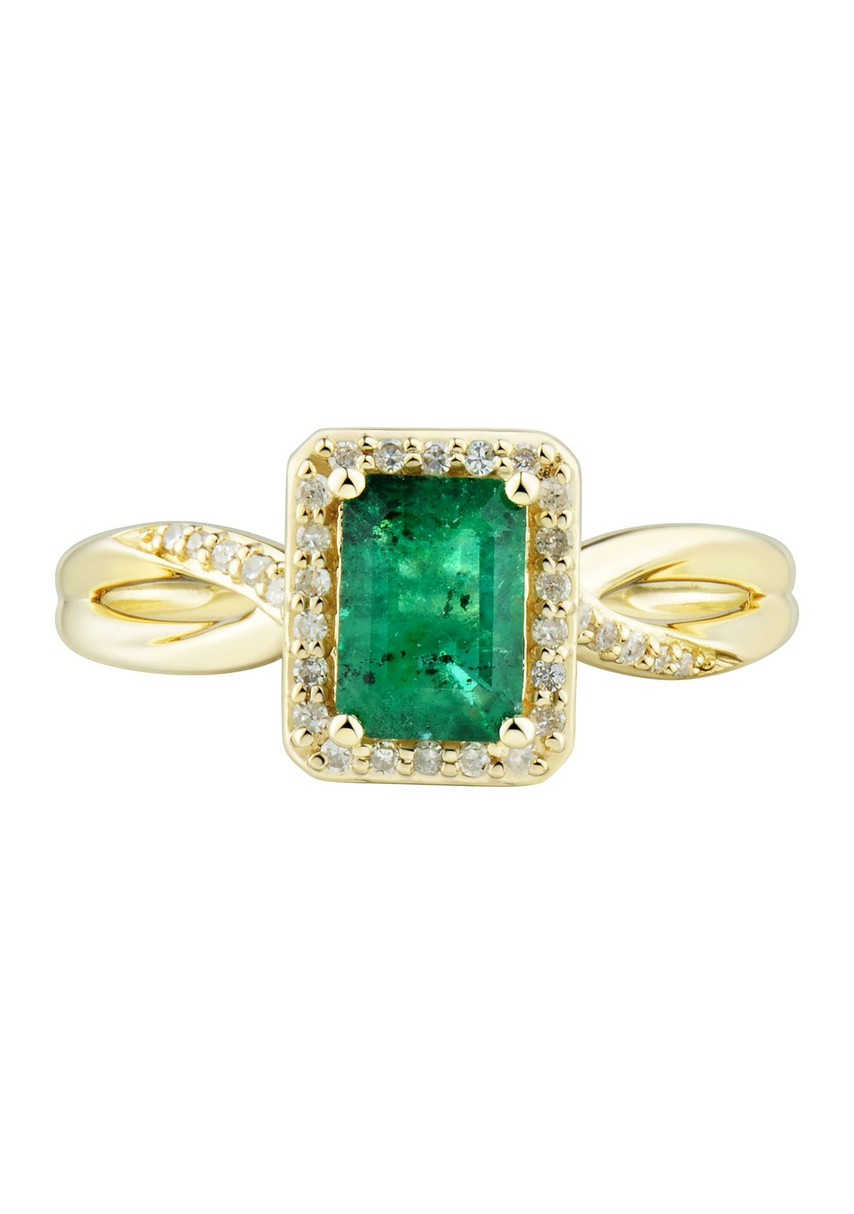 1/8 ct. t.w. Diamond and Emerald Ring in 10K Yellow Gold