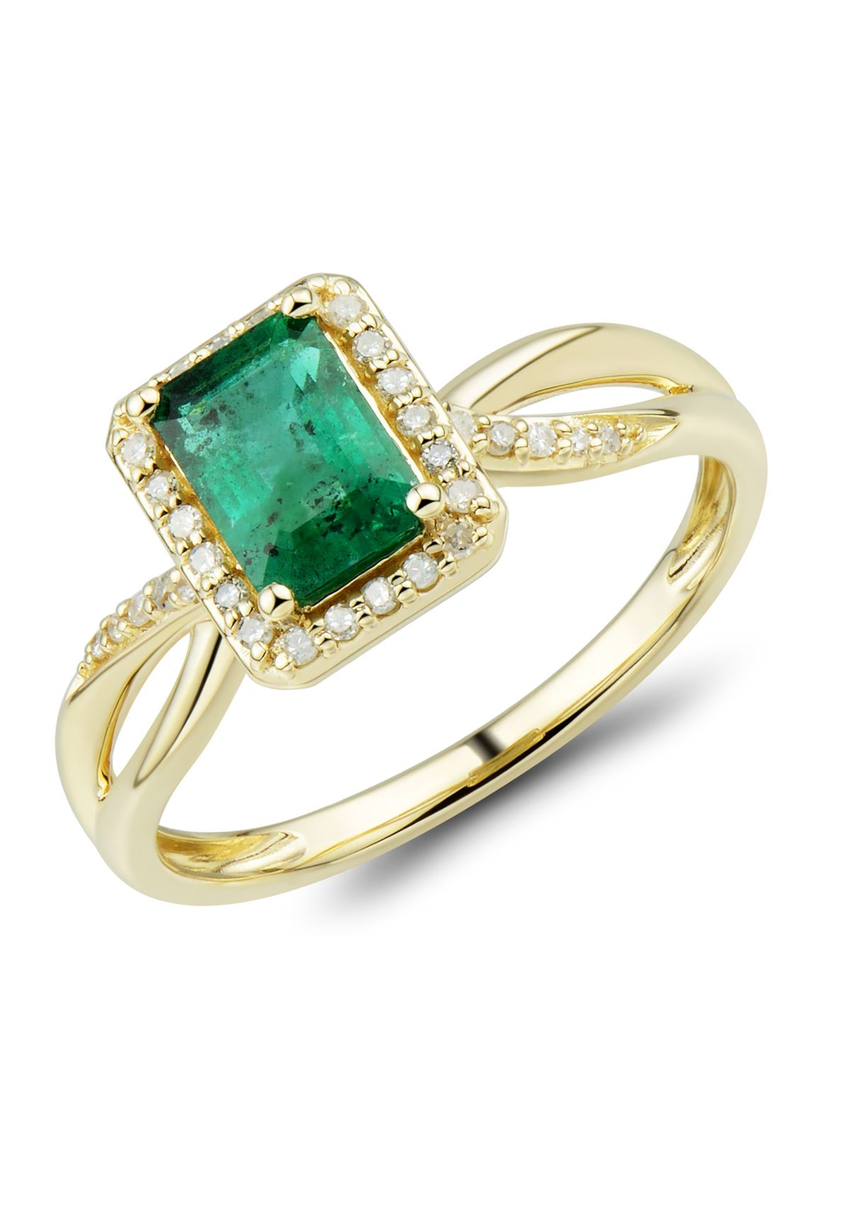 1/8 ct. t.w. Diamond and Emerald Ring in 10K Yellow Gold