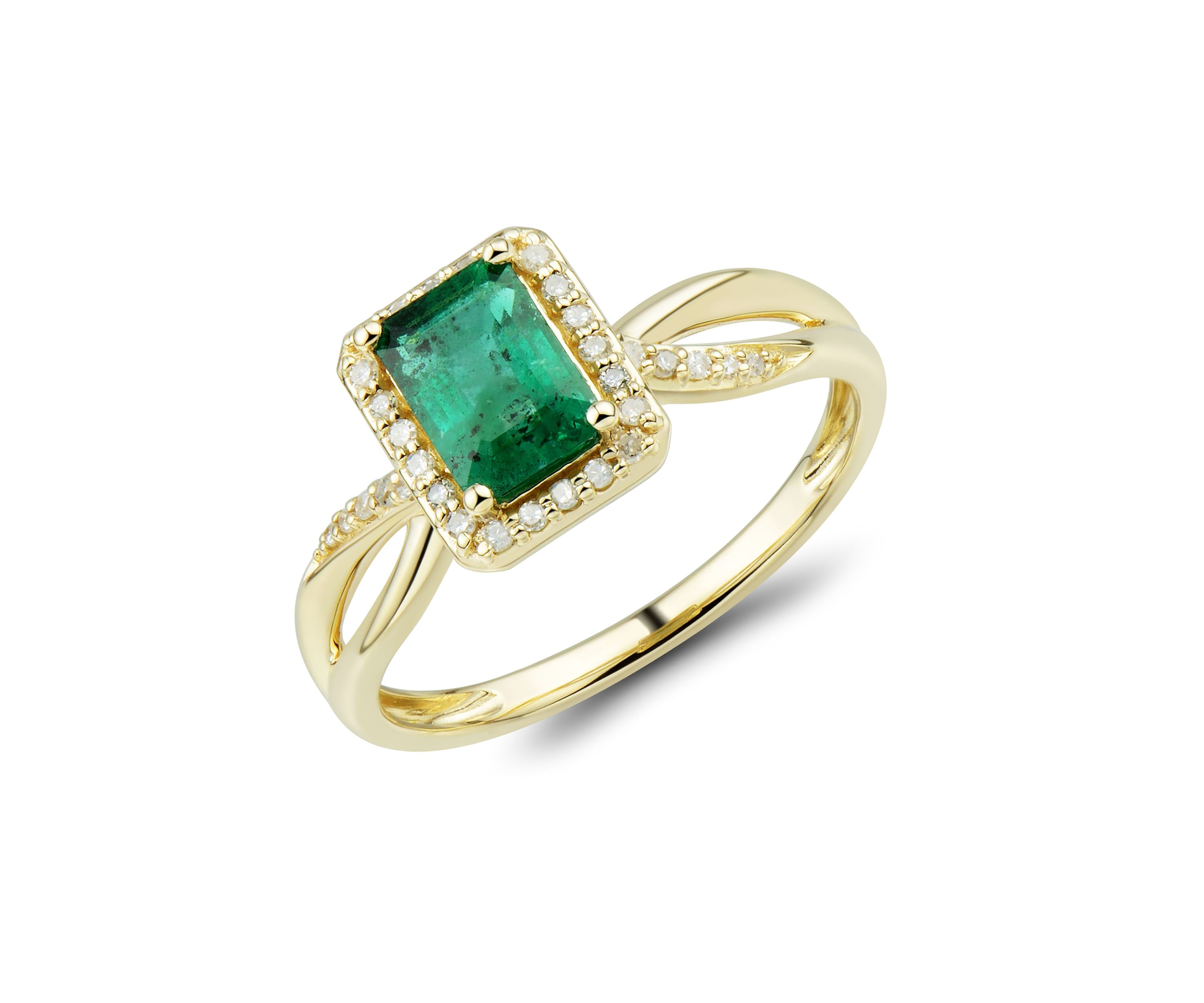 1/8 ct. t.w. Diamond and Emerald Ring in 10K Yellow Gold