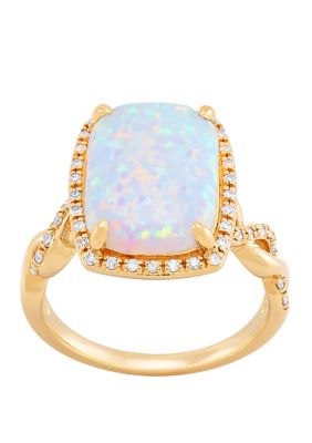 Belk & Co 1/5 ct. t.w. Diamond 1.4 ct. t.w. Lab Created Opal Ring in 10K Yellow Gold -  5400453CA1770H8A6AG0