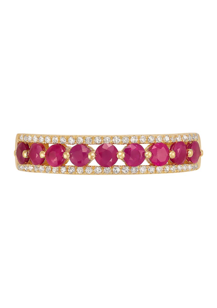 Ruby and 1/10 ct. t.w. Diamond Ring in 10K Yellow Gold