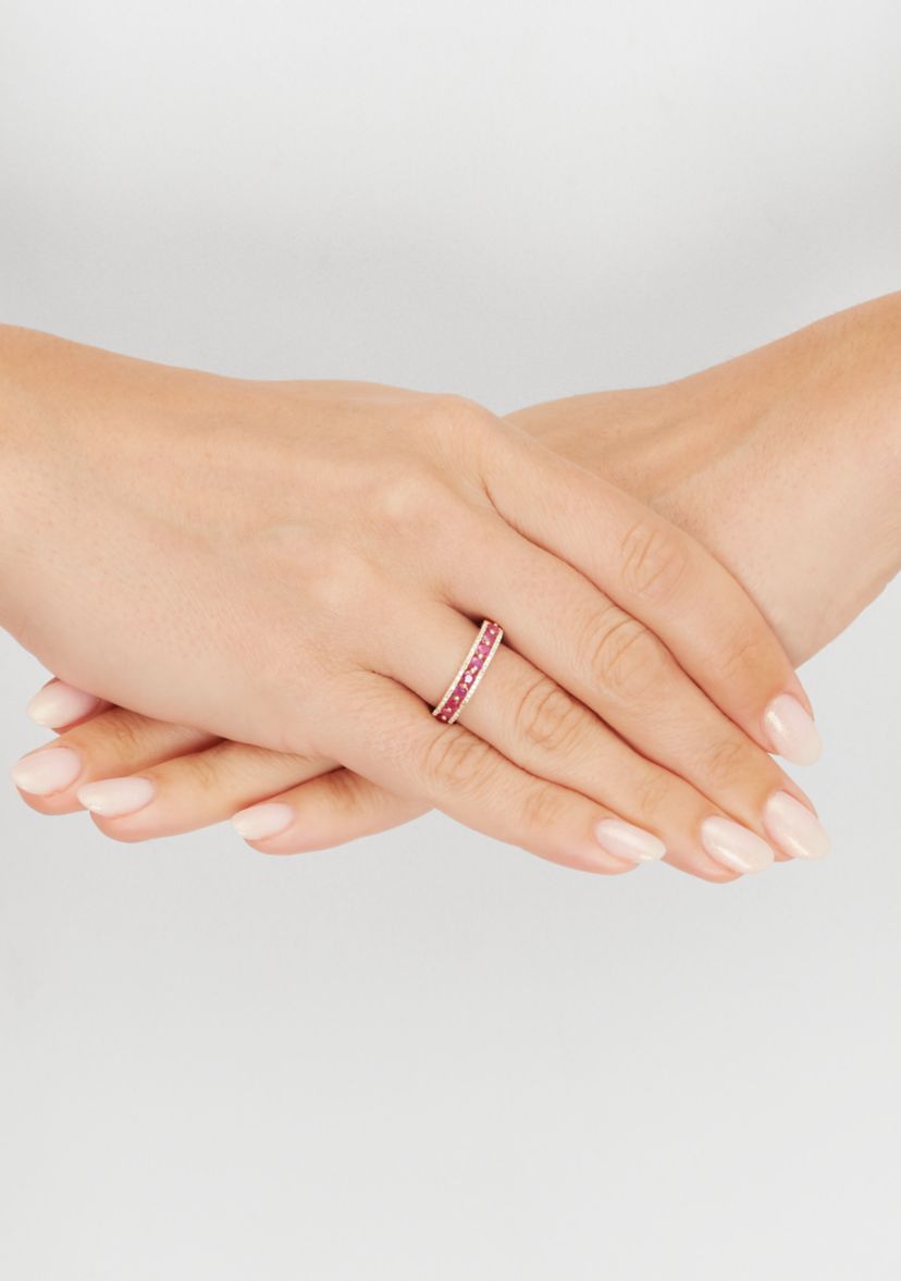 Ruby and 1/10 ct. t.w. Diamond Ring in 10K Yellow Gold