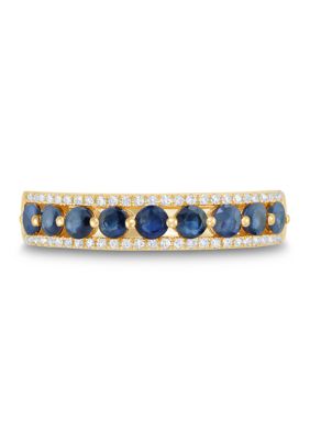 Belk & Co Sapphire and 1/10 ct. t.w. Diamond Band Ring in 10K Yellow Gold