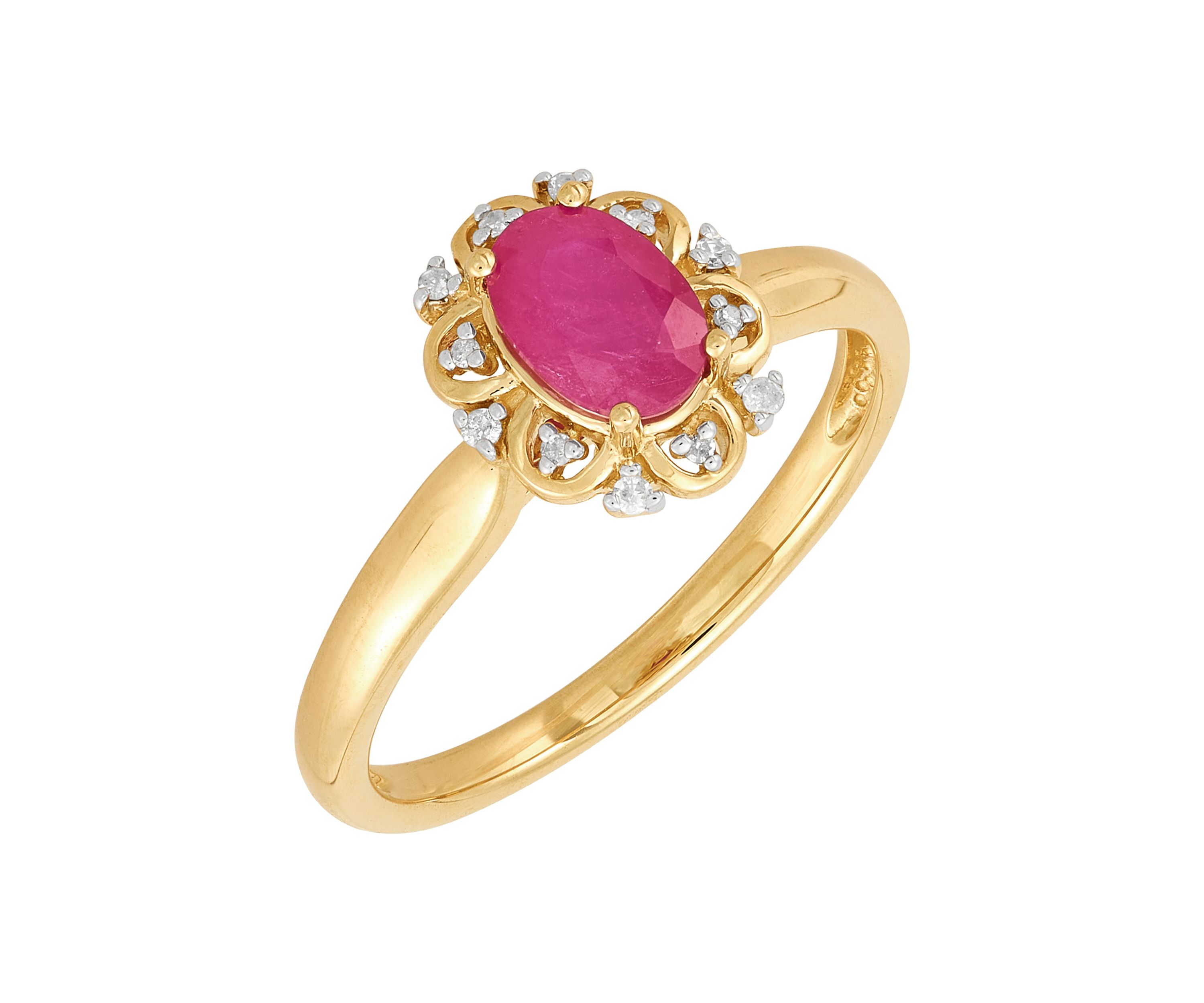 1/10 ct. t.w. Ruby and Diamond Ring in 10K Yellow Gold