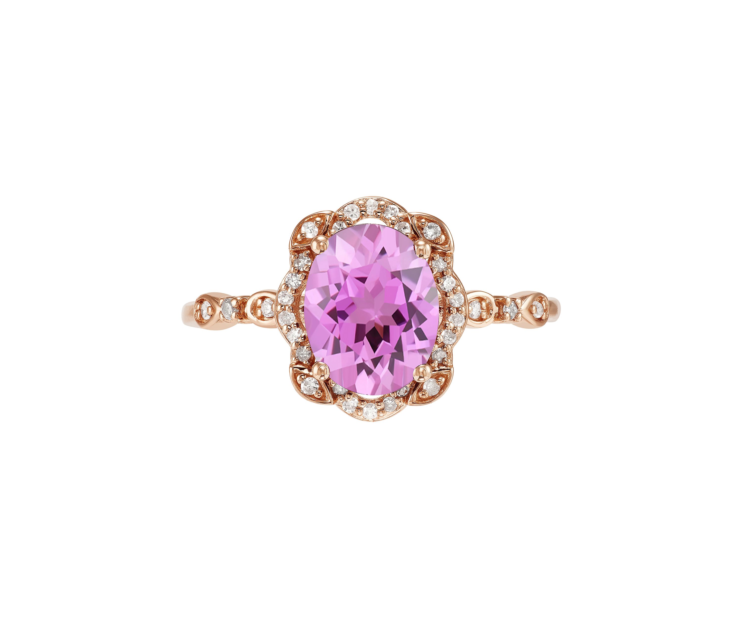 1/8 ct. t.w. Pink Amethyst and Diamond Ring in 10K Rose Gold